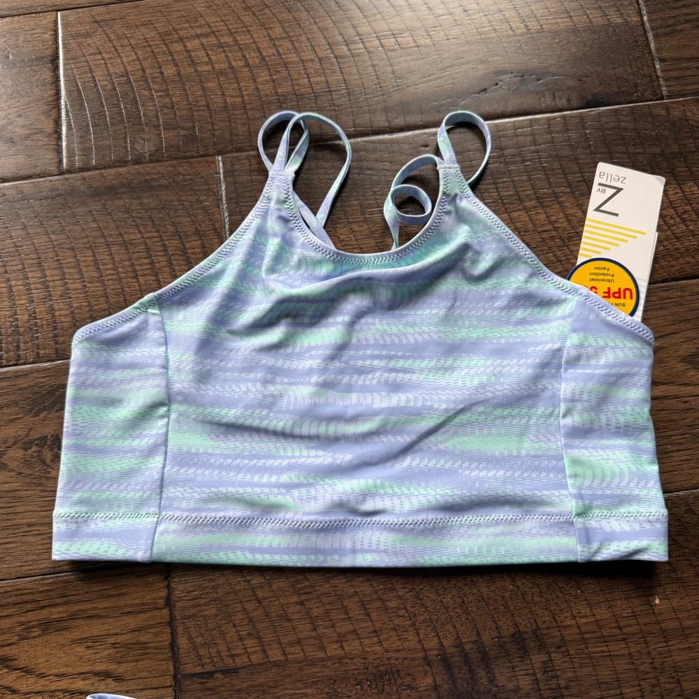 Z by Zella Girls Purple Mint Stripe High Neck Bikini Swim Top UPF 50+ Size 16